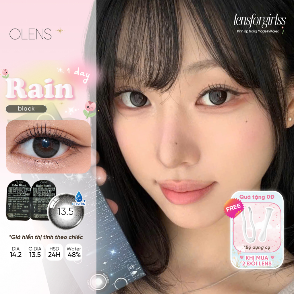 (OLENS) Lens 1 ngày | Kính áp tròng GIÃN TRÒNG - RAIN BLACK chính hãng OLENS KOREA | LENSFORGIRLSS