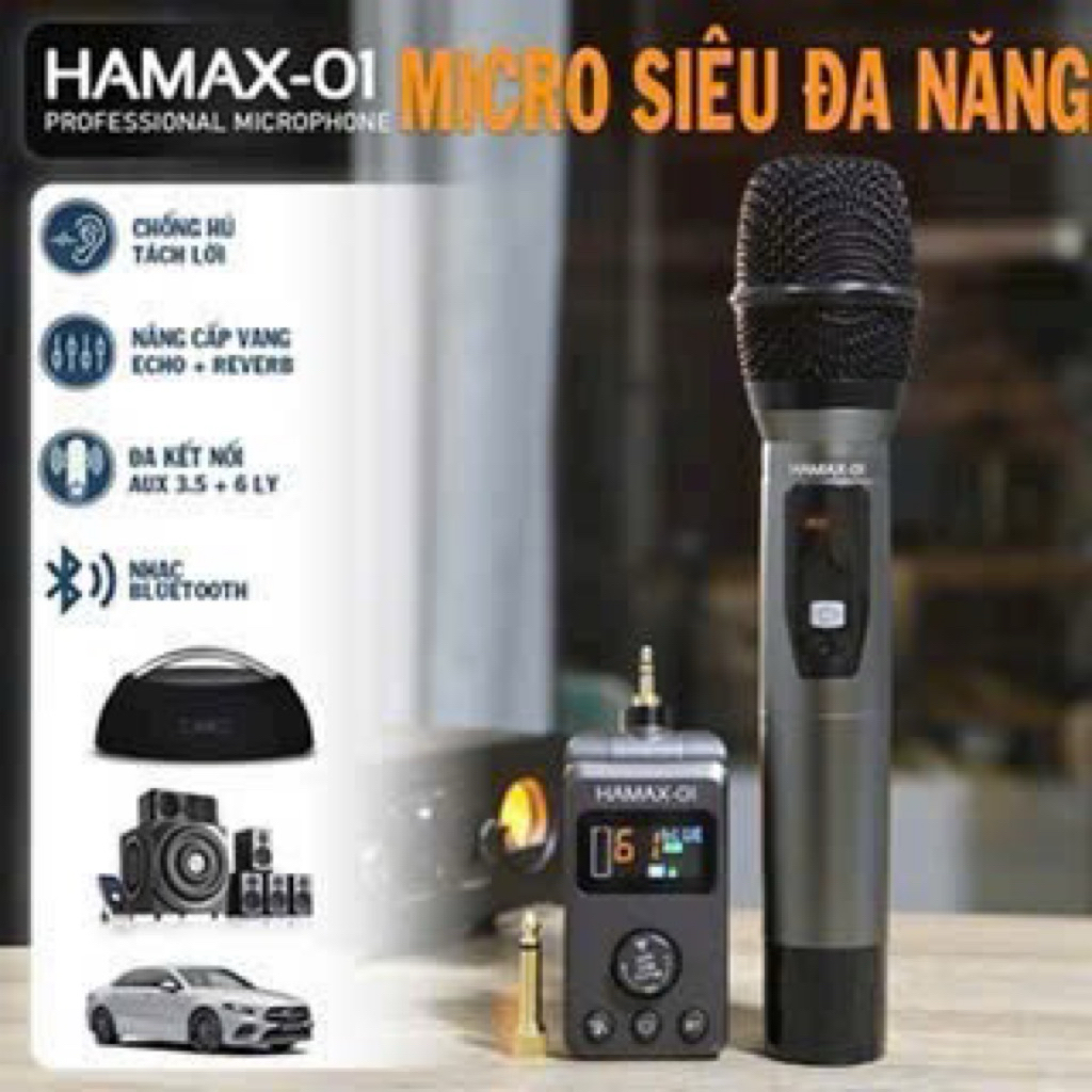 Micro Hamax 01 Siêu Đa Năng Không Dây – Micro Cao Cấp Kết Nối Mọi Loa Hãng Xe Hơi có cổng aux 3.5 ch