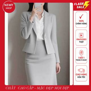 Set vest nữ màu ghi sáng áo vest nữ chân váy mặc đi làm đi tiệc NEMY S25320 