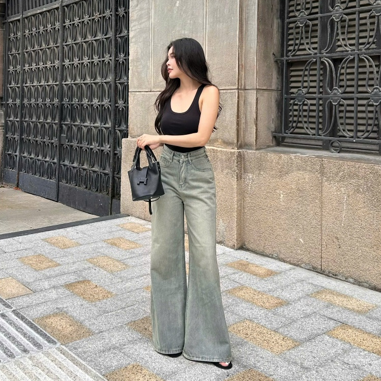 THE QUẠO - Quần Jean Nữ Lưng Cao Ống Loe Rộng 34cm Dáng Dài tôn dáng nhiều màu S1609_715 | BigBuy360 - bigbuy360.vn