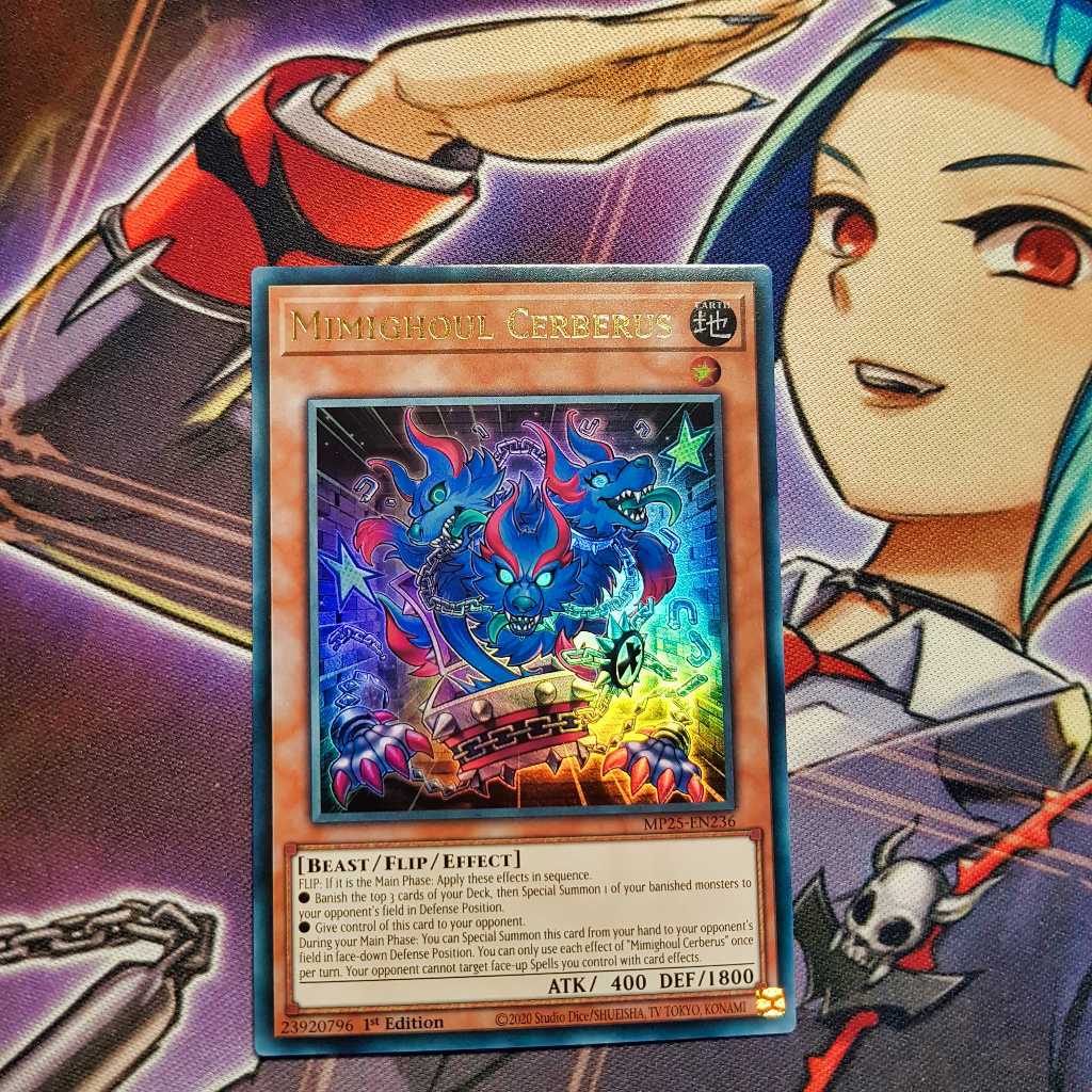Thẻ bài Yugioh chính hãng | Mimighoul Cerberus | MP25 Ultra Rare.