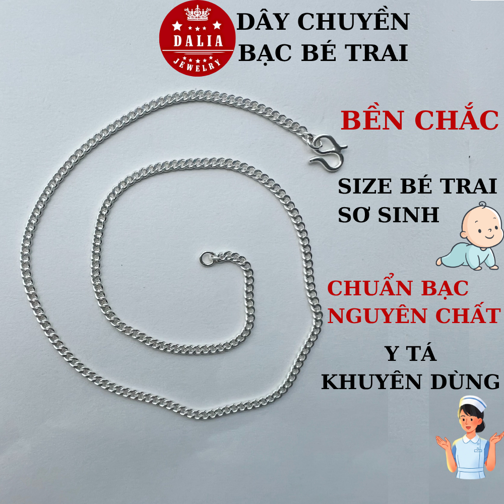 Dây chuyền bạc bé trai sơ sinh chuẩn bạc ta nguyên chất DaLiA Jewelry dây det nhỏ,quà tặng sinh nhật