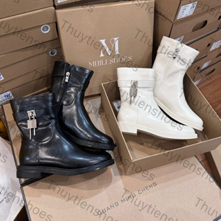  Giày bốt nữ cổ thấp phối khoá  Bốt nữ thời trang mũi tròn gót 3p  .Thuytienshoes  C857-37  