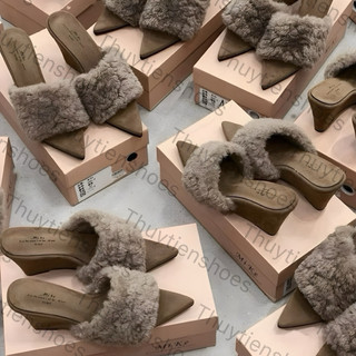  Guốc nữ quai lông lót da lộn mũi nhọn đế xuồng 7p .Thuytienshoes  230-2  