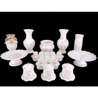  bộ thờ cúng Hoa Sen Bạch Ngọc gốm sứ cao cấp lư hương bát nhang bình đĩa áng chum ly đèn dầu ống cát vàng trắng vỉ hứng 