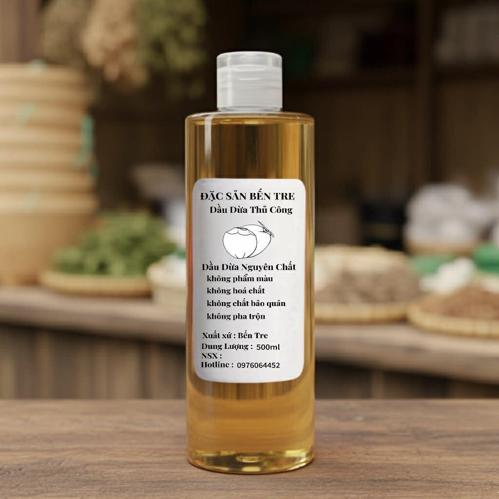 Dầu dừa massage nguyên chất hữu cơ 500ml, dầu dừa nấu thủ công. Dầu dừa Bến Tre, dầu dừa tinh khiết