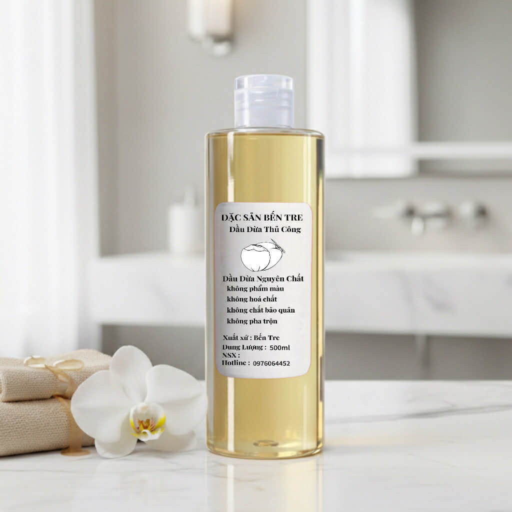 Dầu dừa dưỡng tóc nguyên chất hữu cơ 500ml, dầu dừa nấu thủ công. Dầu dừa Bến Tre, dầu dừa tinh khiế