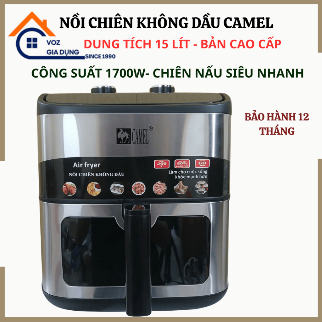 NỒI CHIÊN KHÔNG DẦU 15 LÍT , NỒI CHIÊN KHÔNG DẦU CAMEL 15 LÍT CAO CẤP , TO HƠN , BẢO HÀNH 12 THÁNG