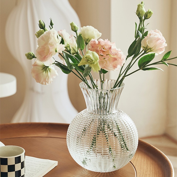 Lọ hoa bầu tròn thuỷ tinh cao 25cm – miệng rộng 12cm, Bình hoa bầu thủy tinh, Lọ hoa decor