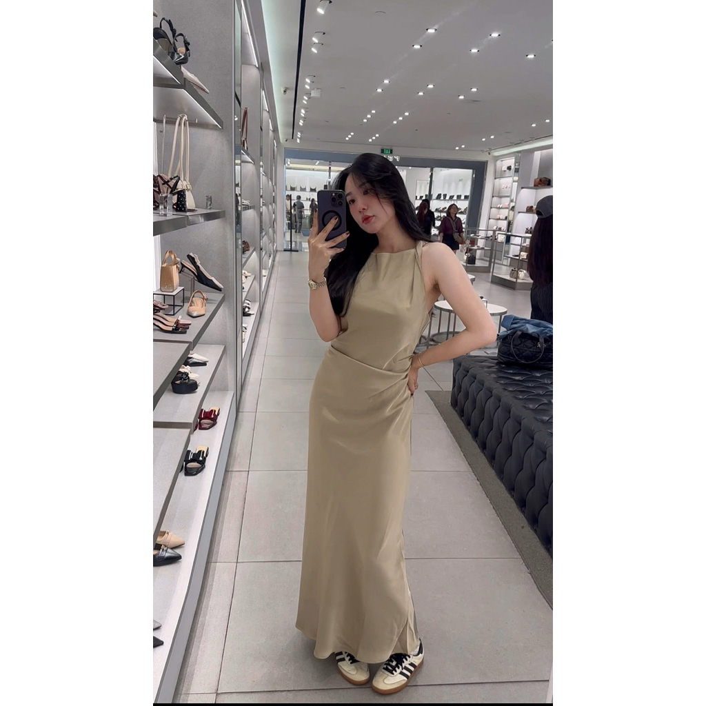 ĐẦM LỤA SATIN CỔ ĐỖ XUẤT ZR