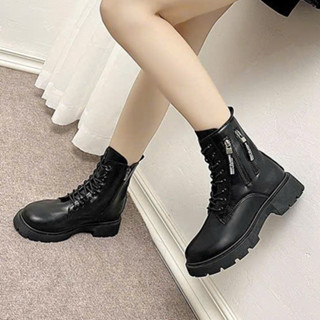 Bốt Dây Buộc Boot Nữ Cổ Cao Có Khoá Kéo Sau Bên trong lót Lông Boot dây phối khóa cạnh C18 cá tính