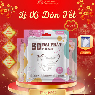  100 chiếc Khẩu Trang 5D Y Tế Đại Phát 3 Lớp Kháng Khuẩn Khẩu Trang Chống Tia UV 