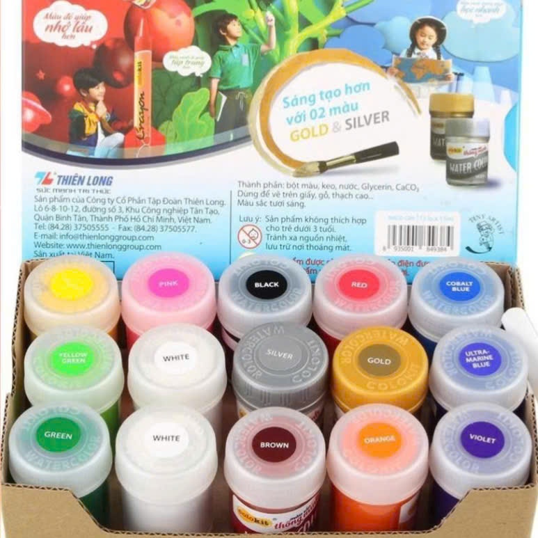 HCKT [THANH LONG] - Bộ Màu Nước 15 Màu Colokit THIÊN LONG Watercolor
