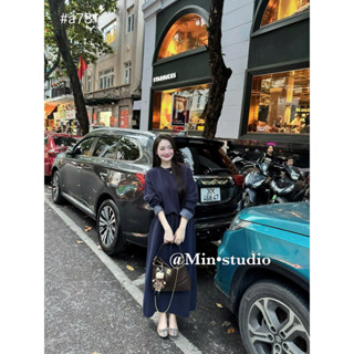  Set Áo Len Phối Tay Sơ Mi Kẻ Kèm Chân Váy MIN • Melanie Studio 