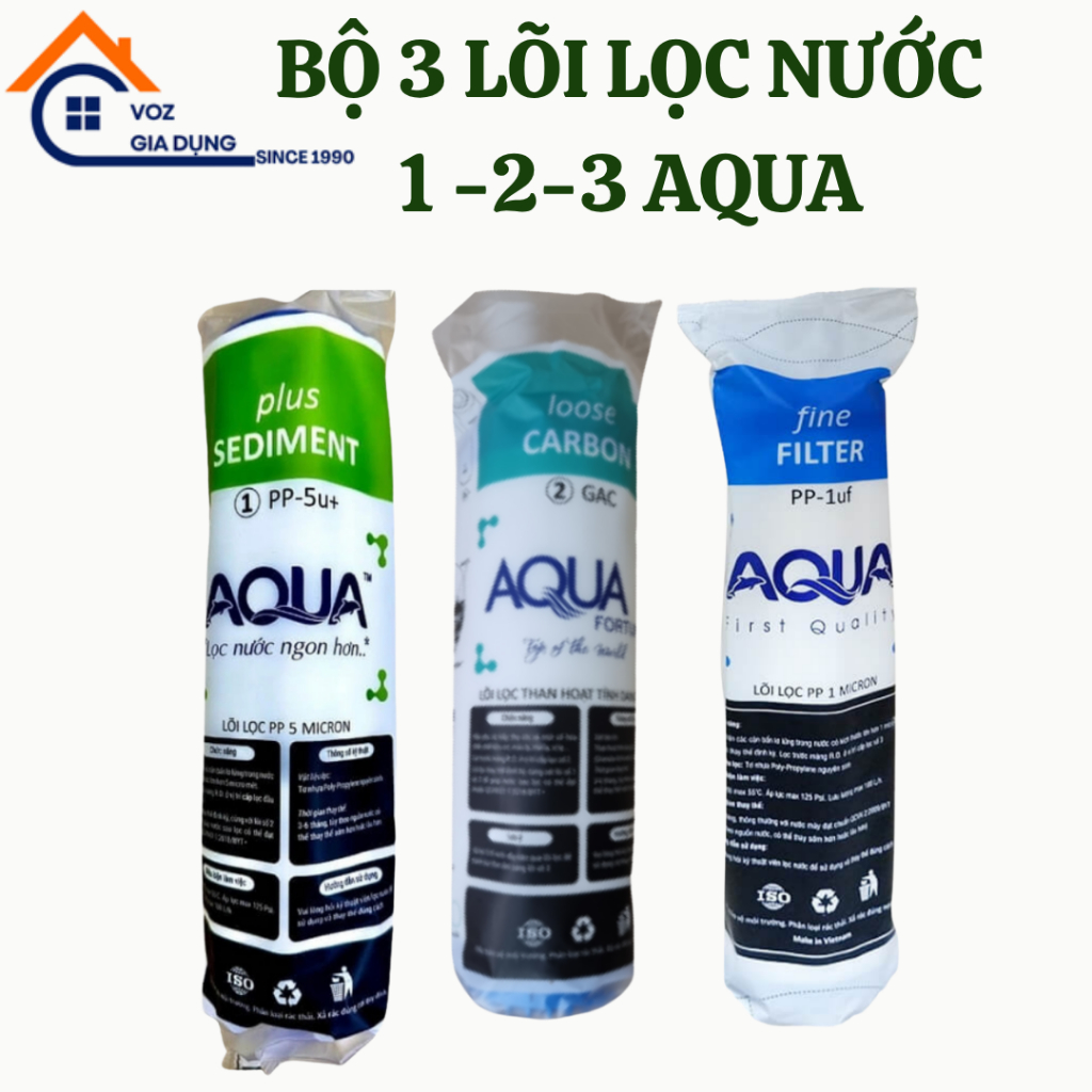 Bộ lõi lọc nước 123 AQUA , lõi lọc nước Aqua số 1 , lõi lọc nước số 2 , số 3 AQUA