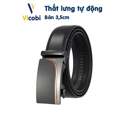 Dây thắt lưng nam da bò Vicobi TLE6, dây nịt khóa tự động bản 3,5cm
