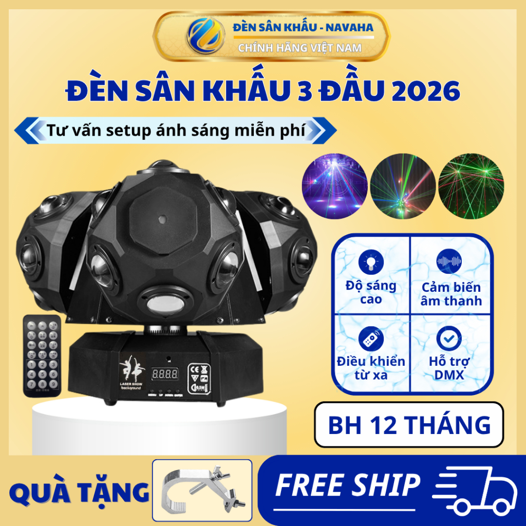 Đèn moving 3 đầu công suất lớn 240W có điều khiển chiếu led chớp hoa văn laser cho sân khấu sự kiện