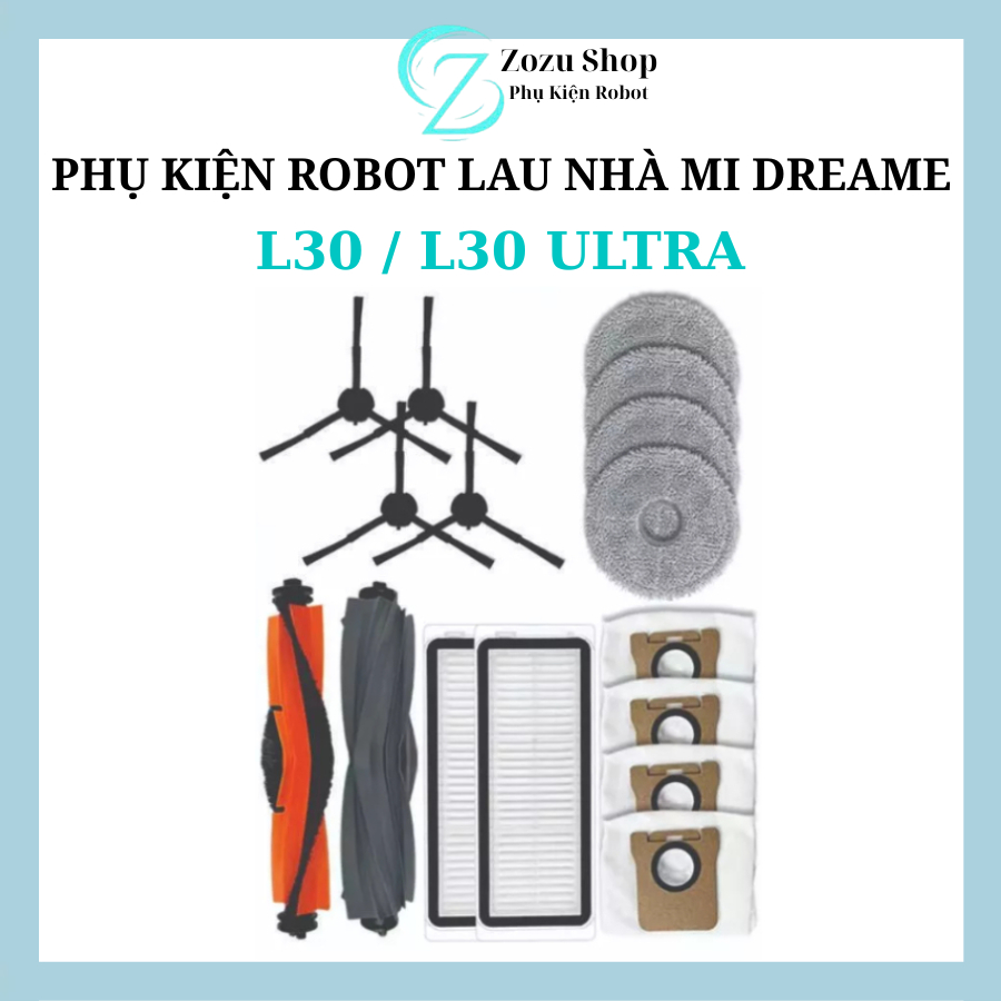 Phụ kiện Robot hút bụi Mi Dreame L30 - L30 Ultra, Lọc hepa , Khăn, Chổi giữa, Chổi cạnh, Túi rác