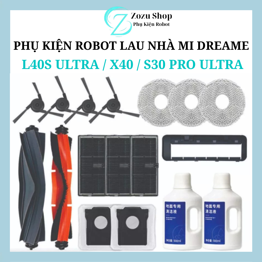 Phụ kiện Robot hút bụi Mi Dreame L40S Ultra, X40, S30 Pro Ultra, Lọc hepa , Khăn, Chổi giữa, Chổi cạ