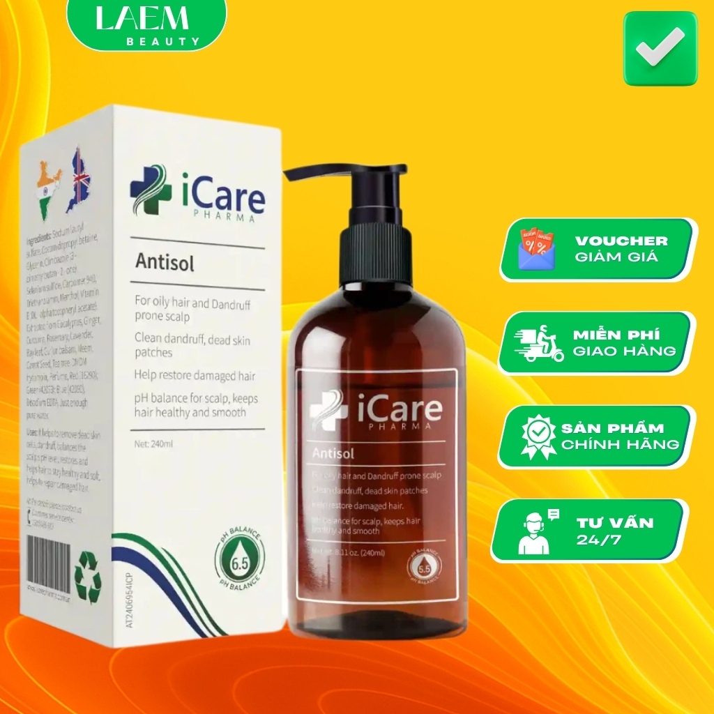 Dầu Gội Dược Liệu iCare Antisol Giúp Sạch Gàu, Giảm Ngứa Chiết Xuất Dược Liệu 240ml