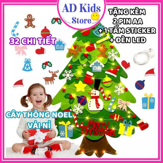  Cây thông Noel vải nỉ vải dạ treo dán tường 32 phụ kiện trang trí giáng sinh cho bé kèm đèn led - AD KIDS STORE 
