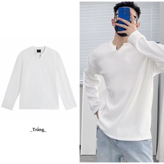  Áo Thun Nam chất Tăm cổ chữ V Dài Tay  Dáng Suông Phong Cách Trẻ Trung . Áo Thu Đông Nam Kiểu Dáng Hàn Quốc 