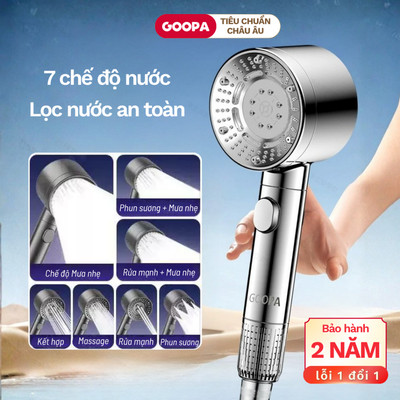 Vòi sen tăng áp GOOPA 7 chế độ phun nước, tích hợp bộ lọc an toàn cho làn da