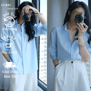  Áo sơ mi nữ màu xanh biển pastel form rộng oversize khoác chất dày dặn kiểu Hàn mã SMR02 