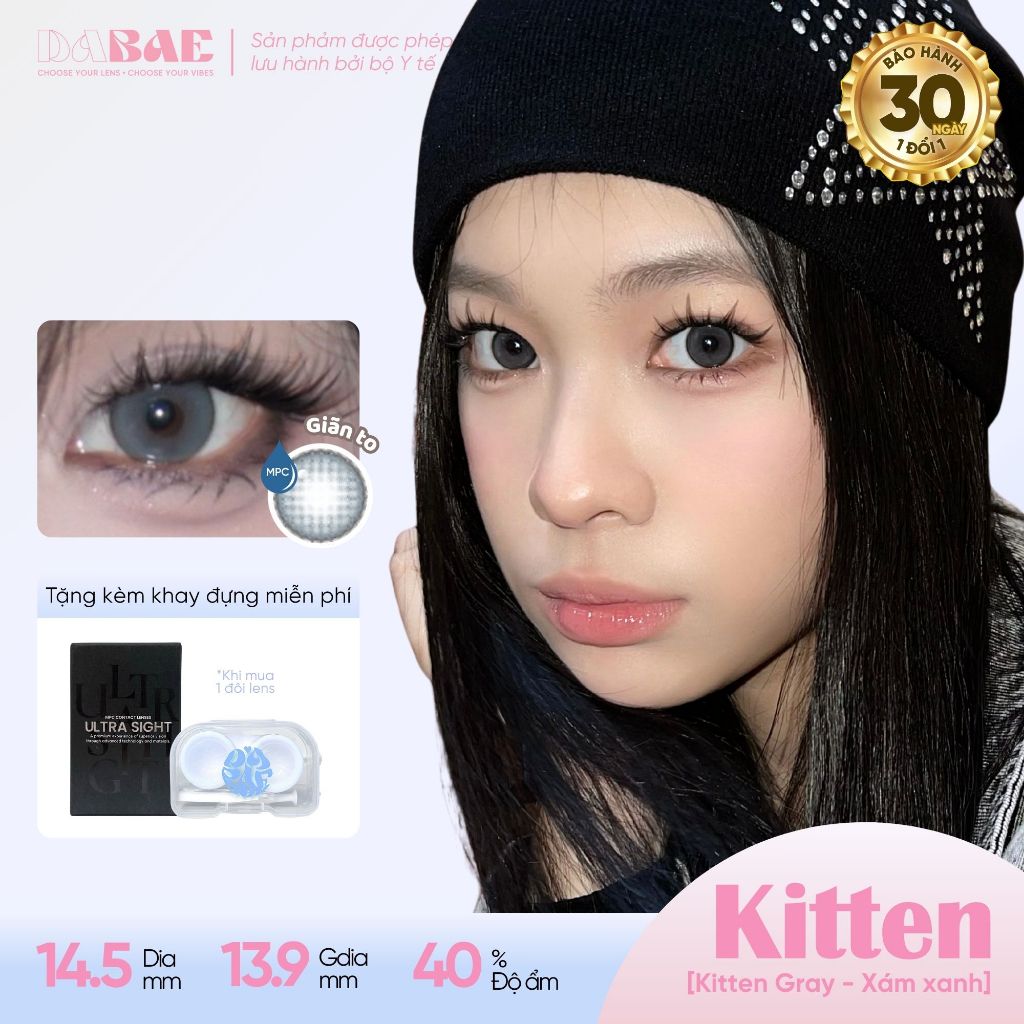 Lens giãn tròng DABAE mắt màu xám xanh kính áp tròng 3 tháng DIA 14.5mm độ 0-8 1 chiếc KITTEN GRAY