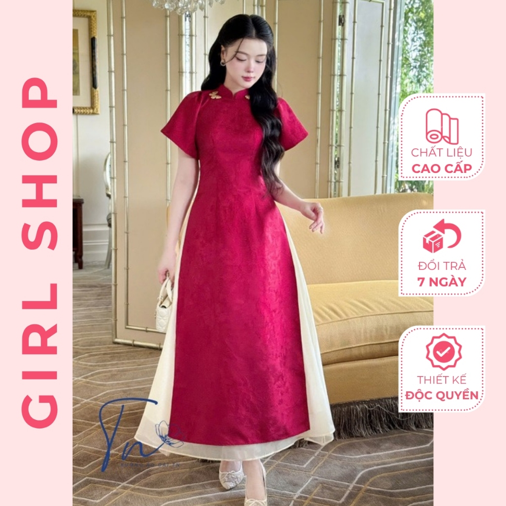 Áo Dài Mộc Cát Thiết Kế Cao Cấp Dáng Suông Cổ Cao 2 Tà Sang Trọng Thanh Lịch GIRLSHOP