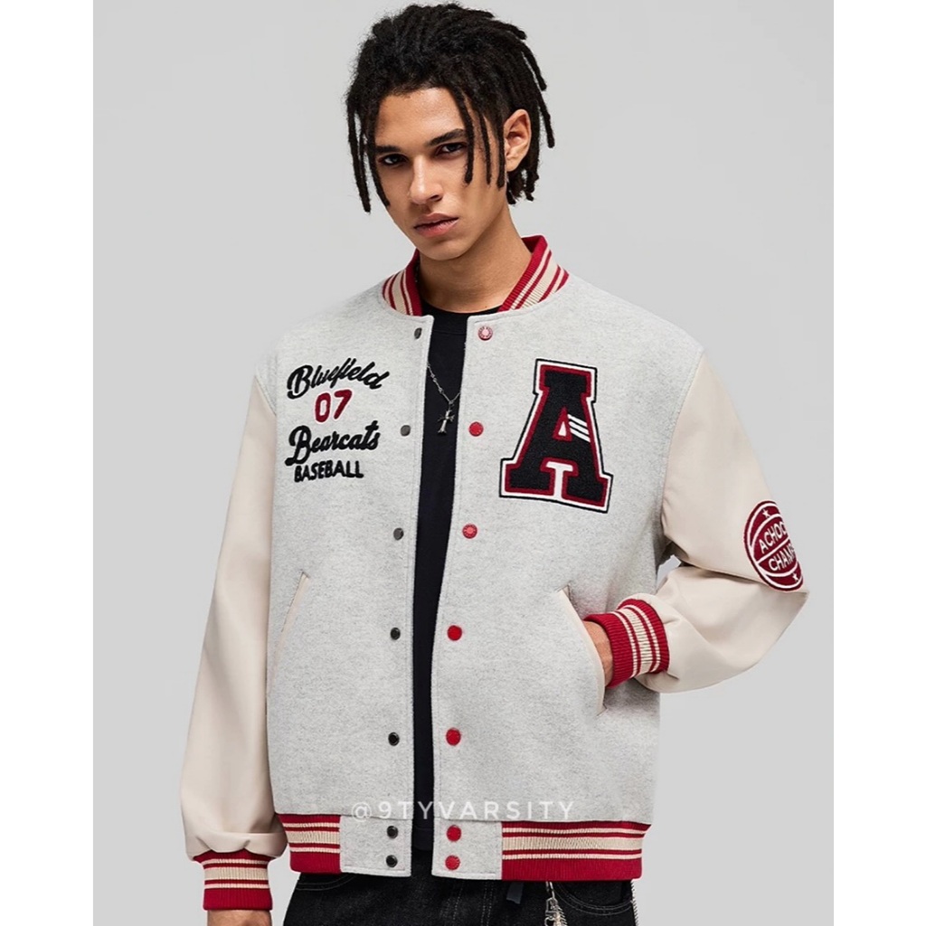 Áo Khoác Bomber Varsity Jacket Achock BASEBALL 07 Bóng Chày Unisex Nỉ Dạ Tay Da Logo Thêu 2 Lớp