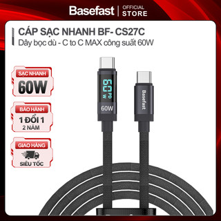  Dây sạc nhanh Type C 60W Basefast đèn LED báo công suất cho phone 15 16 Pro max Samsung Xiaomi 