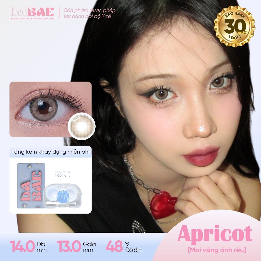Kính áp tròng DABAE lens mắt màu mai vàng ánh rêu 3 tháng DIA 14.0mm dưỡng ẩm có độ cận 0-8 APRICOT