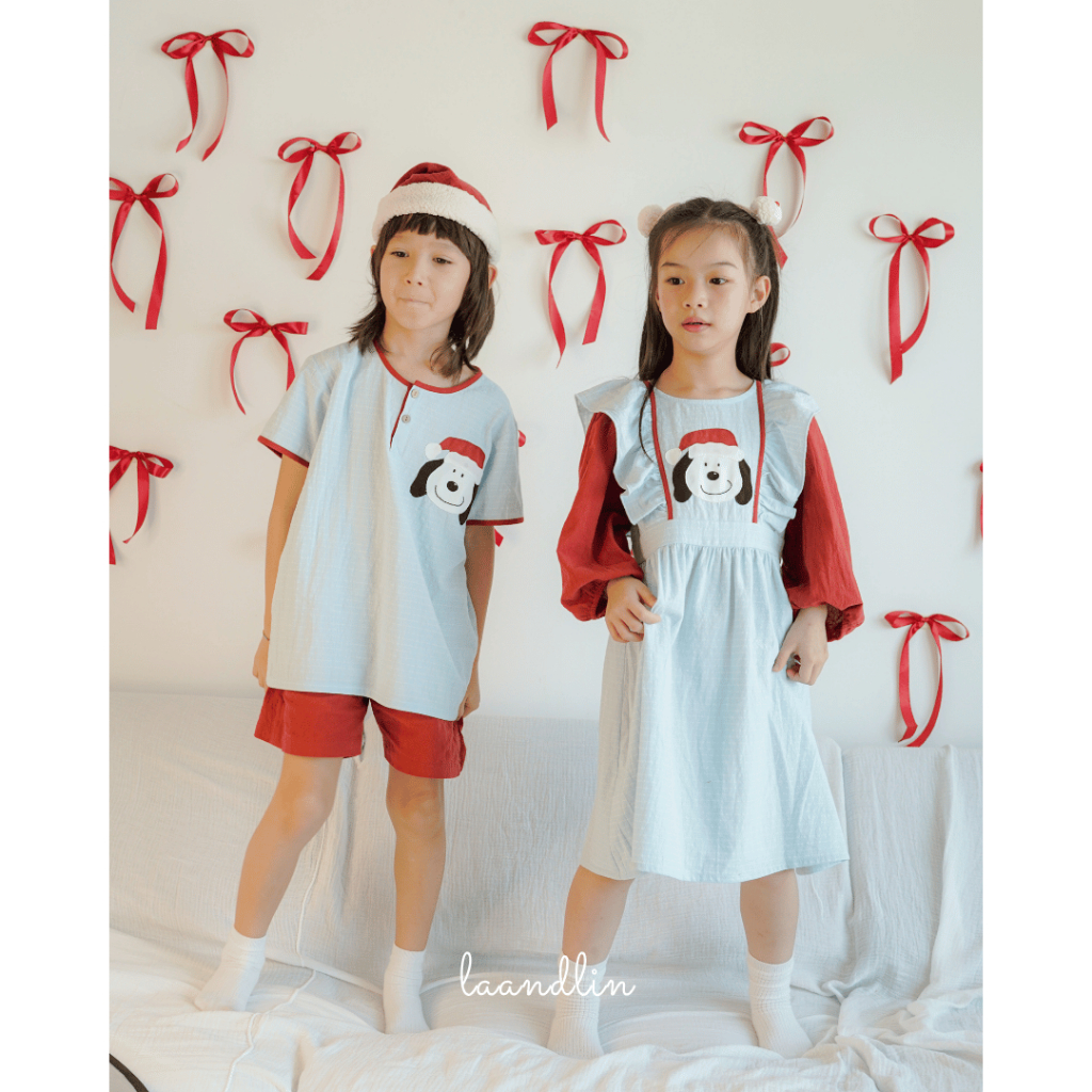 Snoopy Santa Dress/Set - LAANDLIN - Đầm Bé Gái/Set Áo Quần Bé Trai Họa Tiết Giáng Sinh Cho Bé 6 Thán