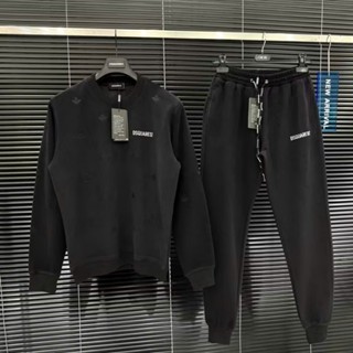  Bộ Quần Áo Nỉ Nam DSQ2 Họa Tiết Hình Lá Đen  In Nhiệt Chất Liệu Nỉ Bông Form Dáng Thể Thao Cho Ae Boy Phố 2025 