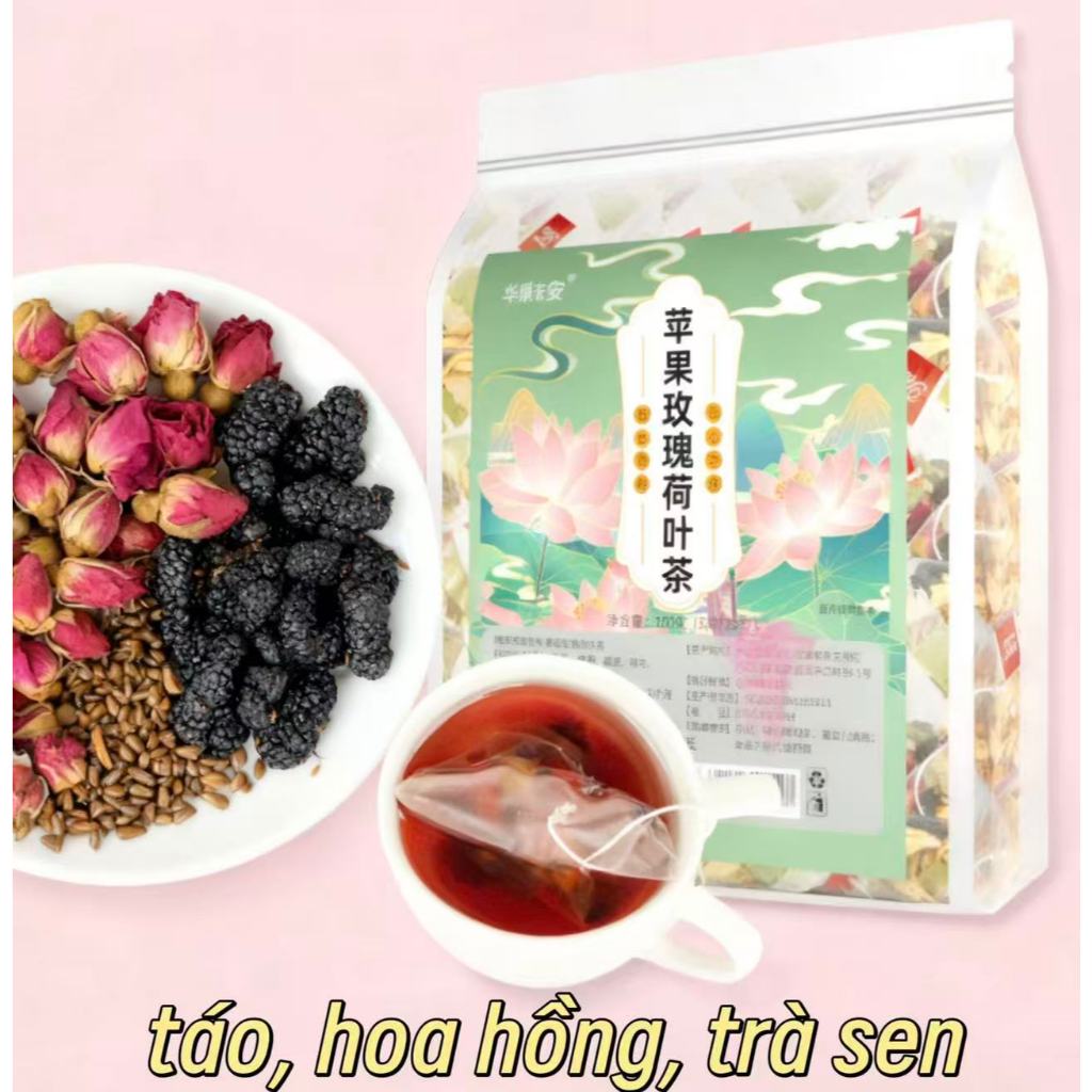 Trà hoa hồng táo với lá sen-trà detox trắng da-detox hoa quả-trà thanh lọc cơ thể