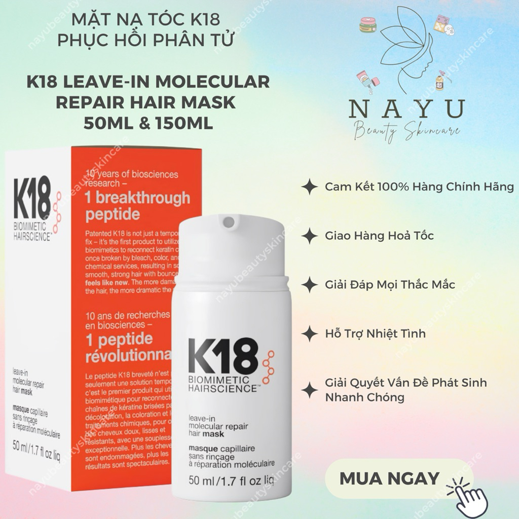 [HÀNG CÔNG TY] MẶT NẠ TÓC K18  PHỤC HỒI PHÂN TỬ K18 LEAVE-IN MOLECULAR REPAIR HAIR MASK 50ML & 150ML