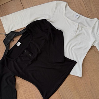  Áo thun cổ vuông tay lửng dáng chiết eo nhẹ nhàng cotton co giãn 4 chiều Mini top Babilabel nhankhaai 