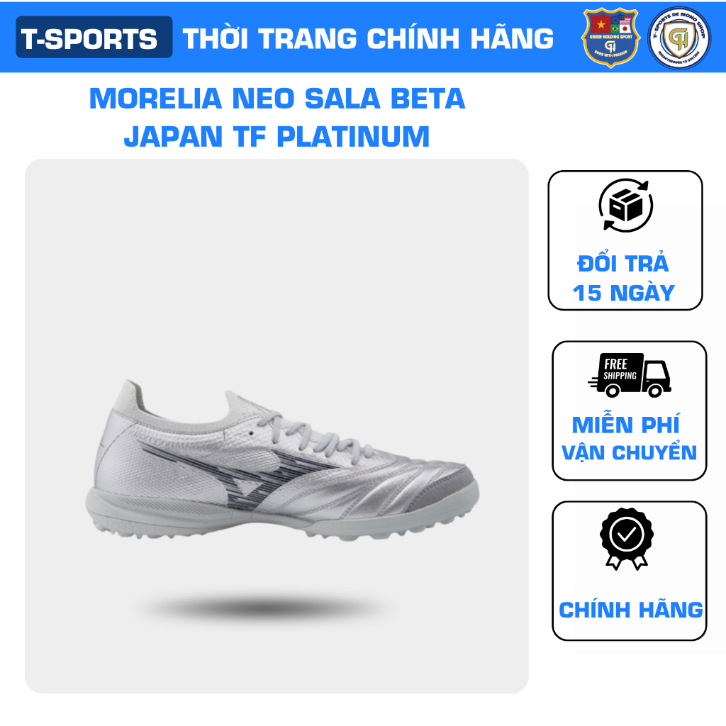 Giày đá bóng Mizuno Morelia Neo Sala Beta Made in Japan TF Platinum Silver - Galaxy Silver/Cool Gray