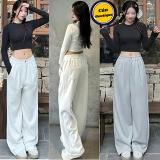  Quần nỉ nữ 2 da ống rộng suông có túi trước sau - Quần ống rộng 1 khuy cạp cao lưng chun mặc đi học công sở đi chơi 