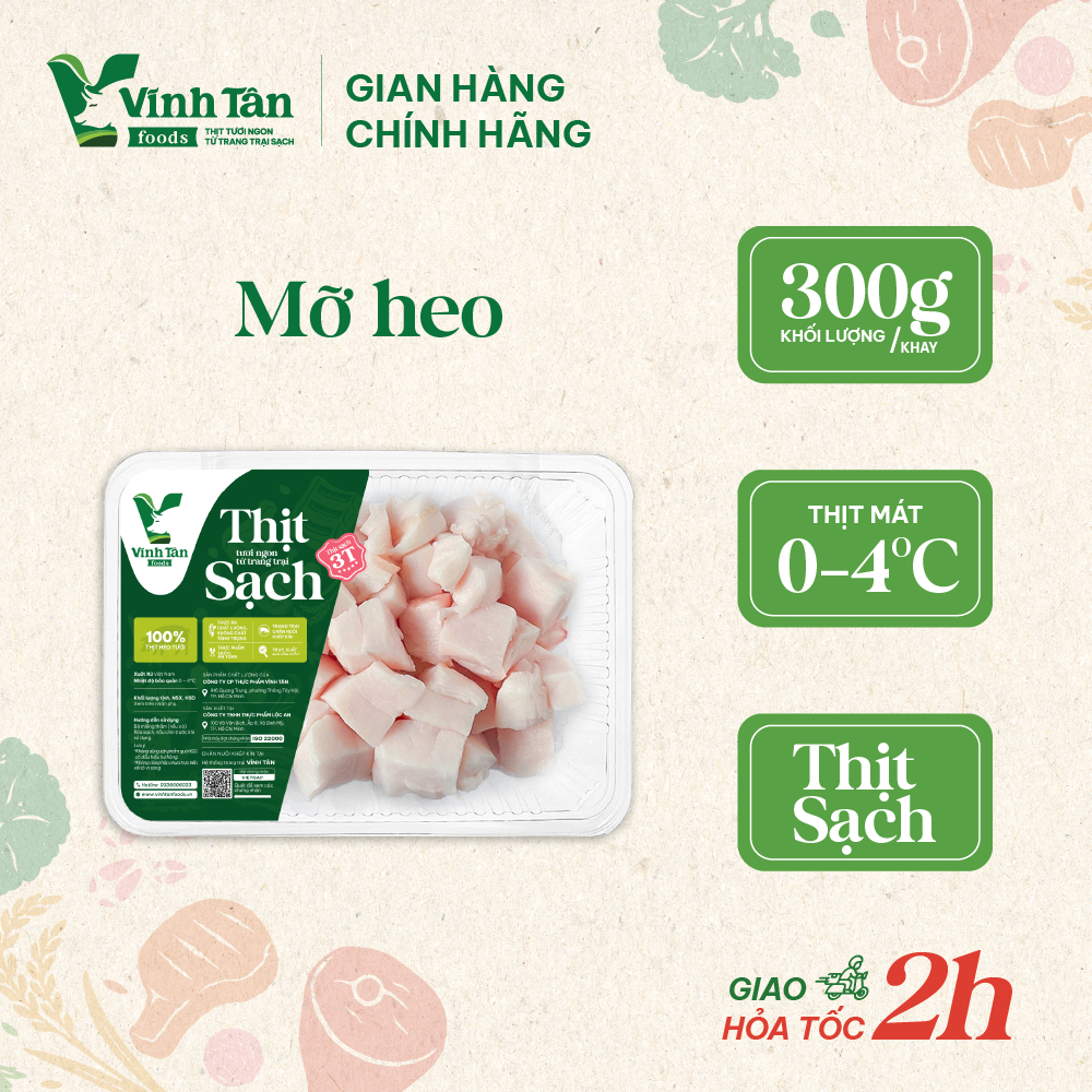 Mỡ heo Vĩnh Tân Foods khay 300g - Thịt heo tươi [Giao hỏa tốc HCM]