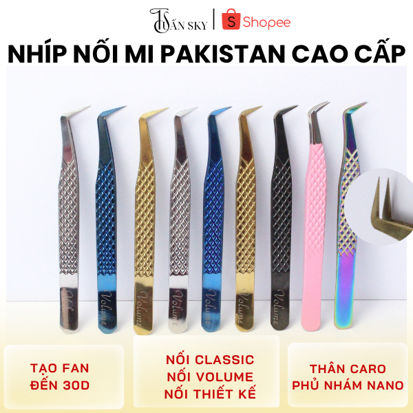 Nhíp nối mi Volume Pakistan Cao Cấp (mũi 12-15mm) nhíp nối mi mũi nhám nano bao gắp 20-30D, TUẤN SKY