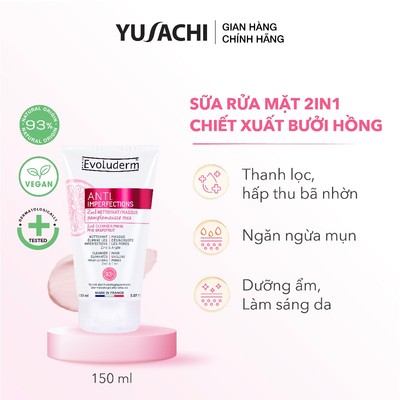 Sữa rửa mặt thiên nhiên thuần chay Evoluderm bưởi hồng dành cho da dầu mụn 150ml (17323)