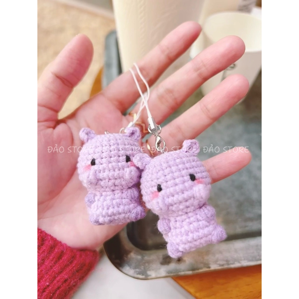 [SẴN] Móc treo điện thoại máy ảnh len handmade - Hà mã / Hippo