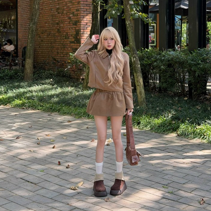 (CÓ BÁN ÁO) HTIQUE - Chân váy chữ A dáng ngắn, chân váy da lộn dễ mix đồ V02