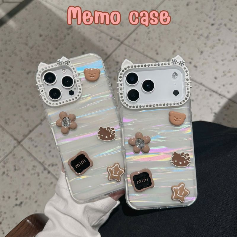 Ốp Lưng Iphone Camera Hello Kitty xà cừ gắn KITTY nâu