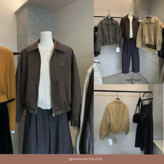  Hanhiwithlove - Áo khoác bomber da lộn form rộng họa tiết thêu ngựa dài tay hàng qccc tag Abowlab mã 23336 