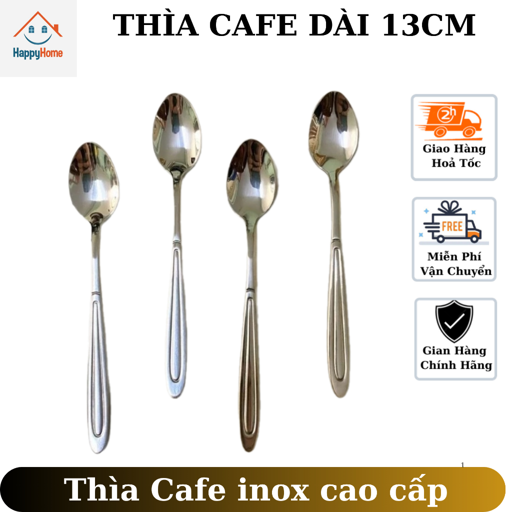 Thìa cafe inox dài 13cm, muỗng pha cà phê dày đẹp sáng bóng