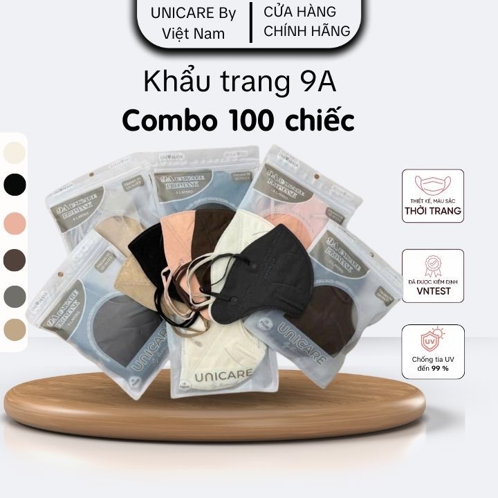 UNICARE Combo 100 Chiếc Khẩu trang 9A Unicare che kín mặt, Khẩu trang kháng khuẩn cao cấp