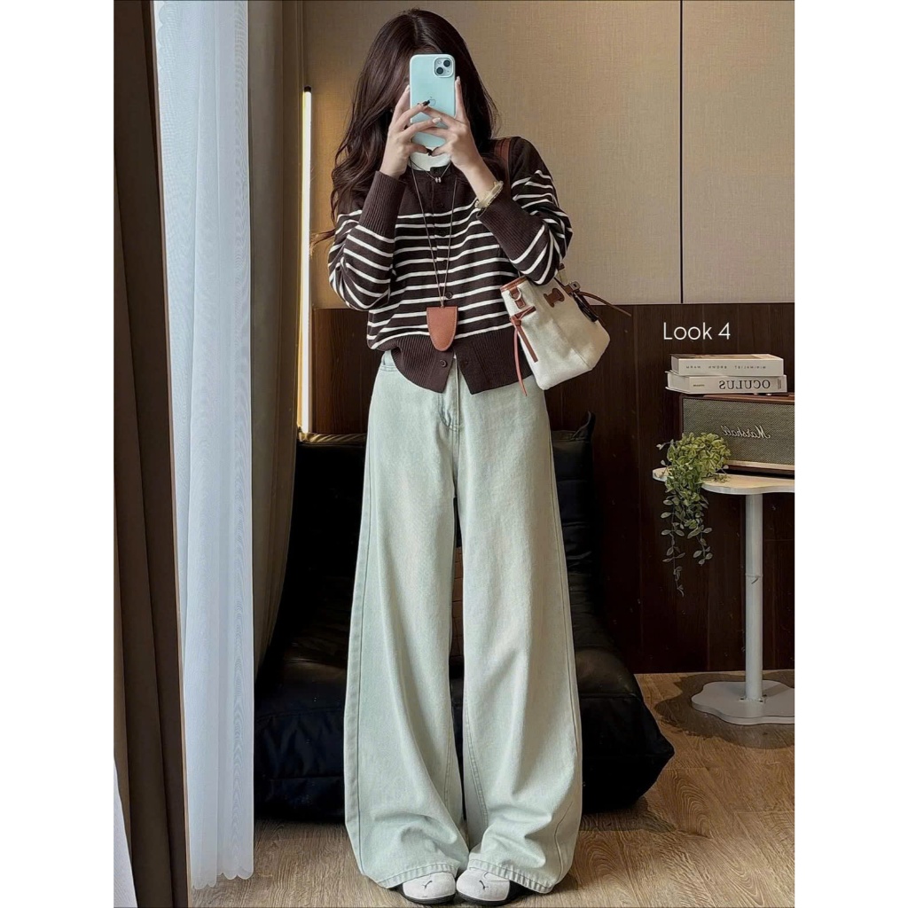 (ẢNH OLDSCHOOL) Áo len cardigan kẻ ngang BASIC PHỐI Mizu Cardigan A5201 | BigBuy360 - bigbuy360.vn